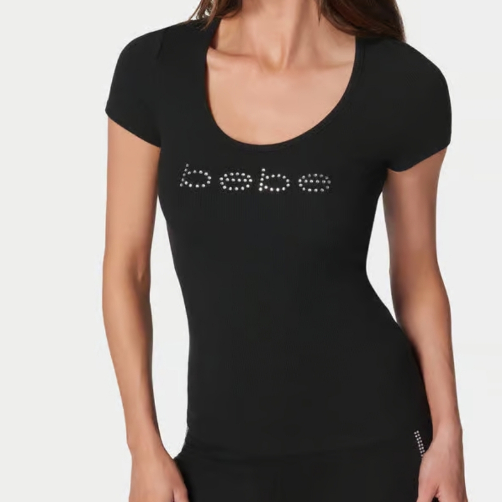 BEBE LOGO RIB TSHIRT BLACK. SIZE L NWOT (N50)